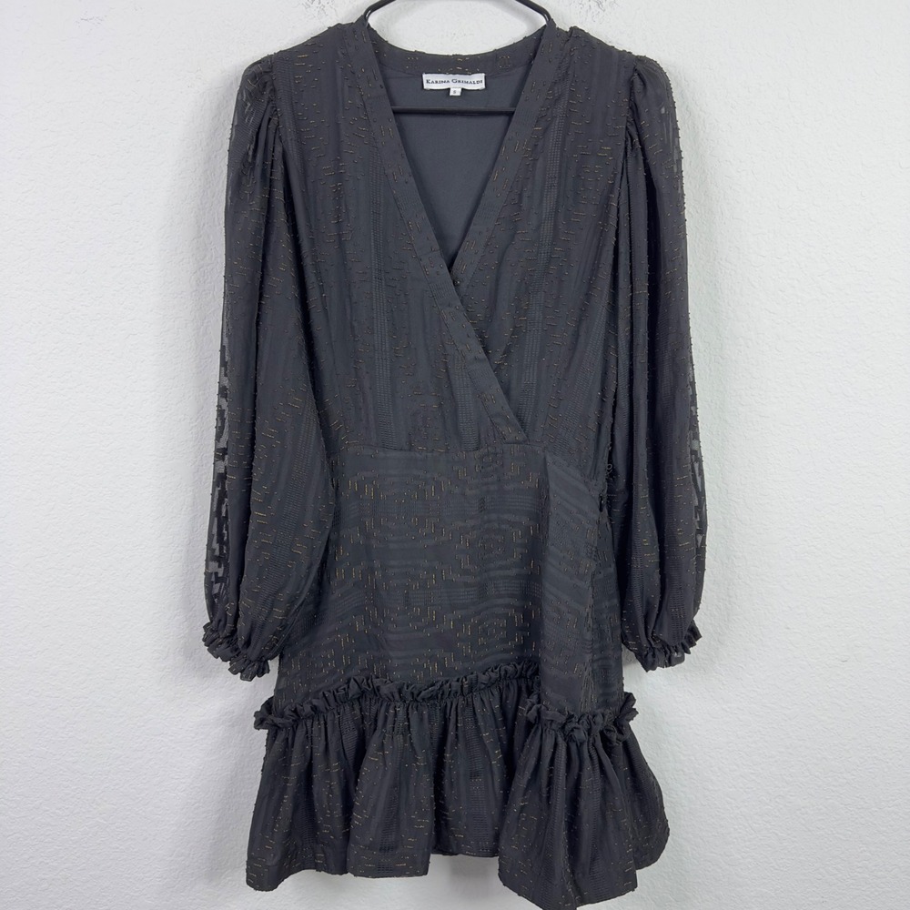 Karina Grimaldi Dress Womens S Black Metallic Ruffle Dark‎ Romantic Whimsigoth